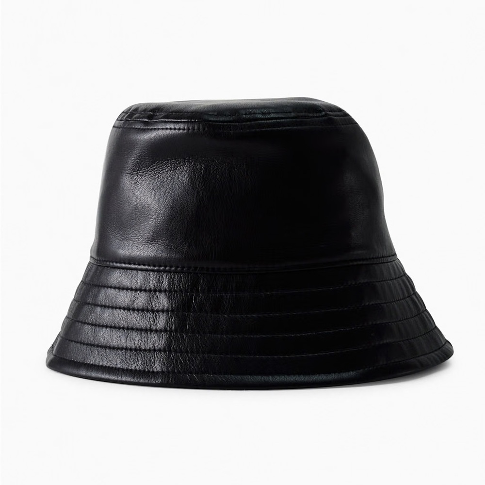 Aritzia Babaton Sandra Bucket Hat Vegan Leather Matte Pearl Size Small